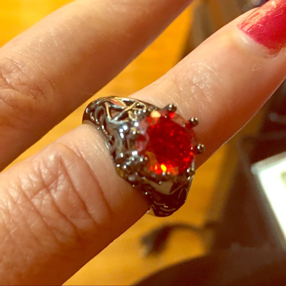 Fire opal red color crystal ring.